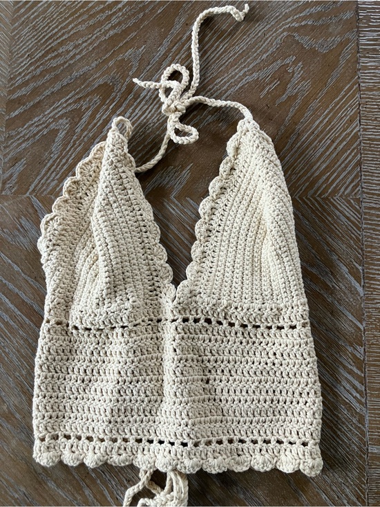 Tops - Hand-Knit Cream Halter Tank Top (XS)